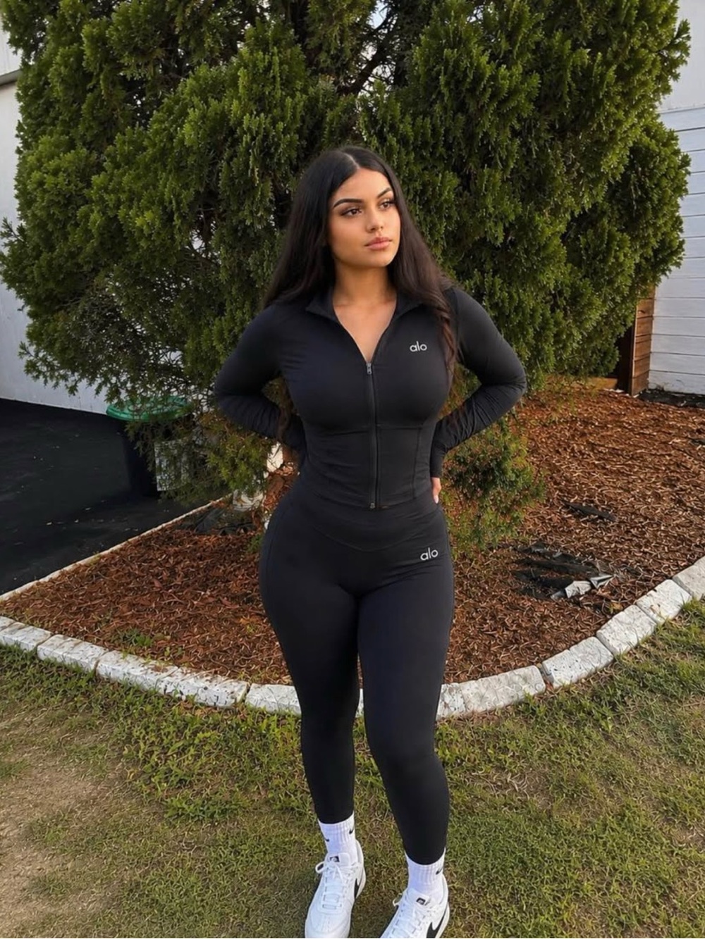 ALO Yoga Black High-Rise Leggings with Matching Zip Jacket